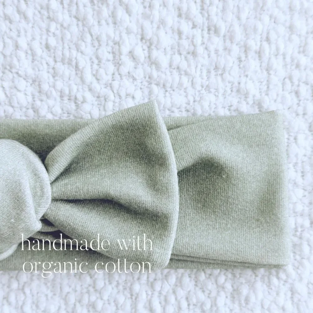 Organic Cotton Bow For Baby | Sustainable Headband | Earthy Sage | Minimalist